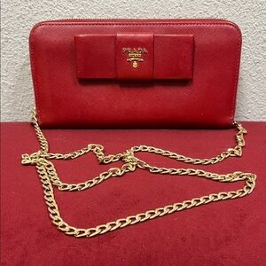 Prada Red Clutch with Gold Chain